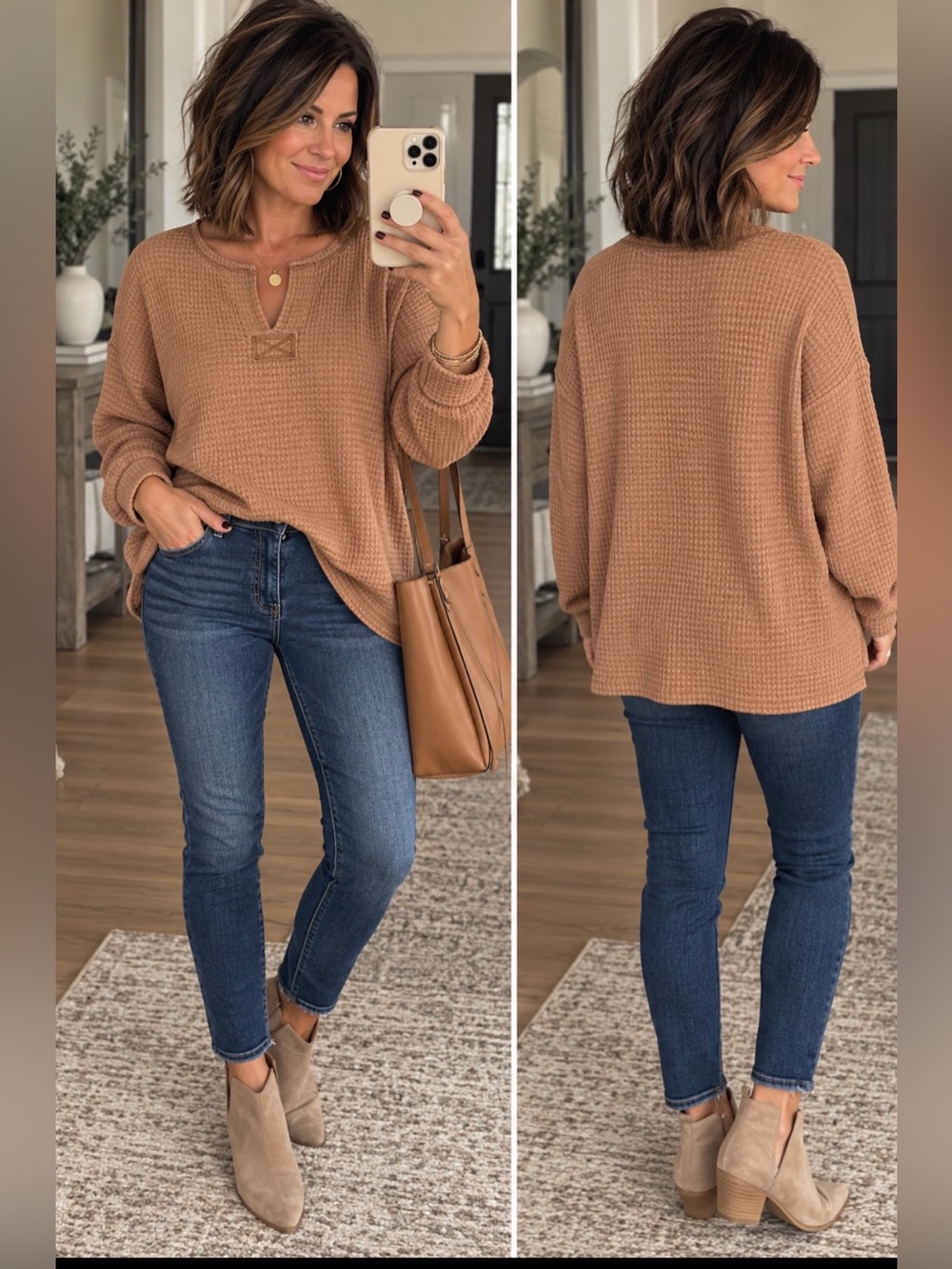 JODIFL Camel Waffle Knit Pullover